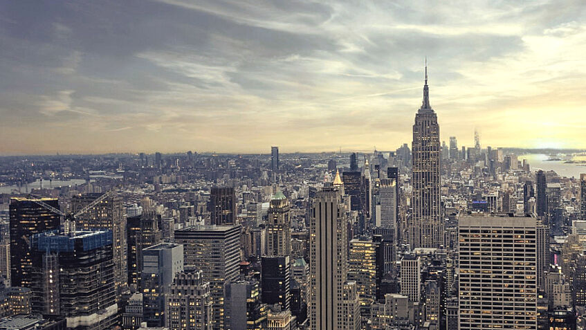 City skyline at sunset