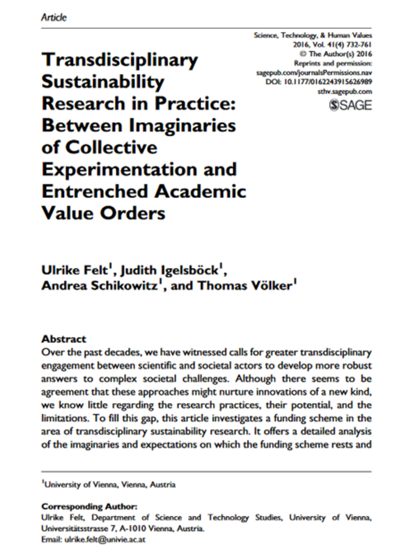 Article preview Transdisciplinary Sustainability Research 2016