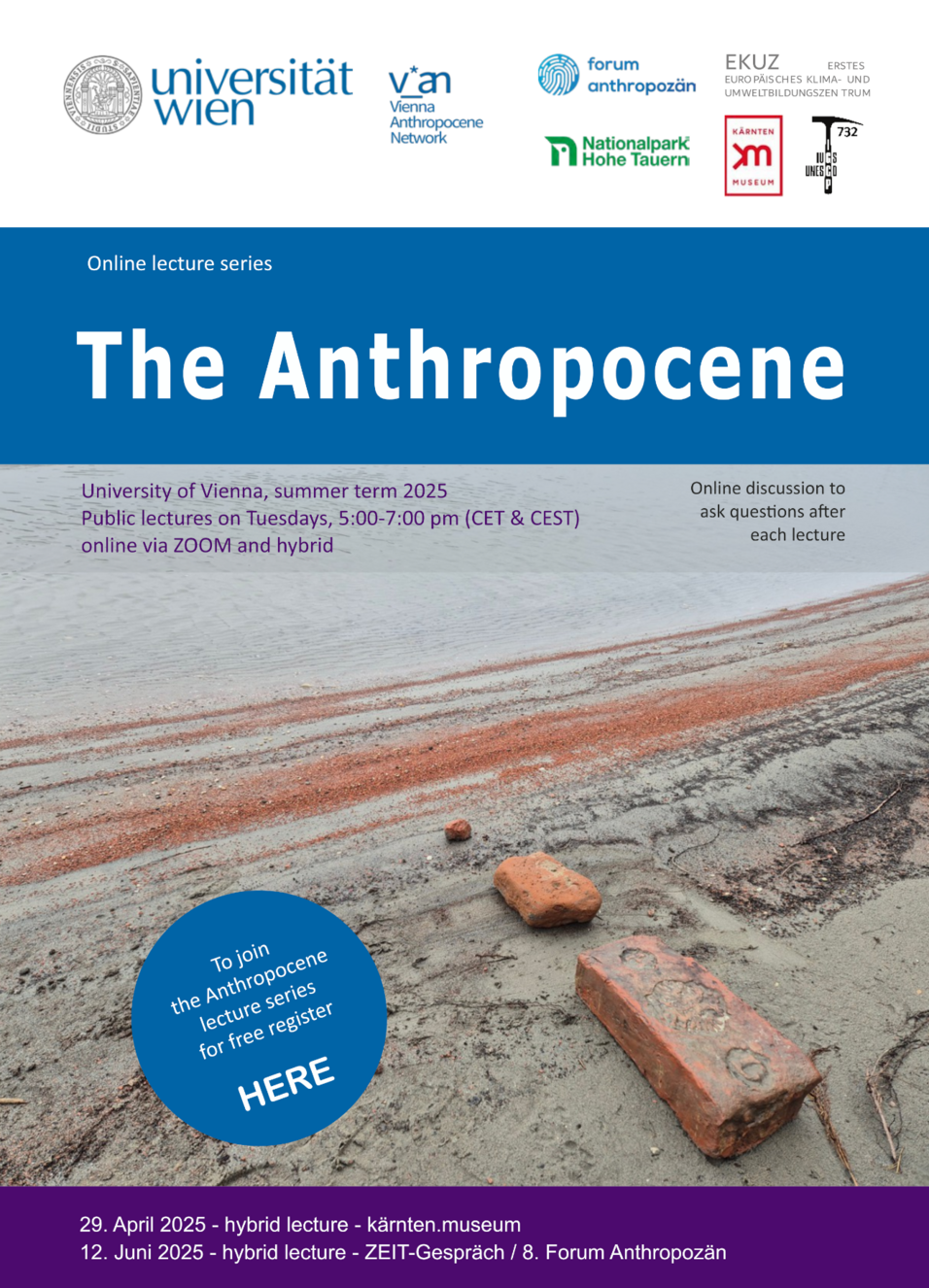 Event poster for the Anthropocene online lecture series 2025