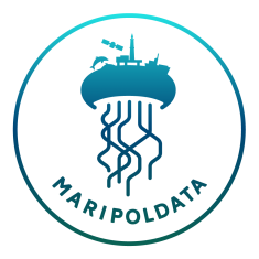 Logo of the MARIPOLDATA project, stylised jellyfish in a blue circle