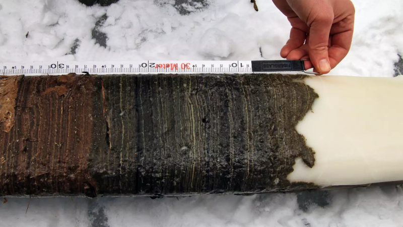 Photo of a lake core extracted from Crawford Lake, Canada